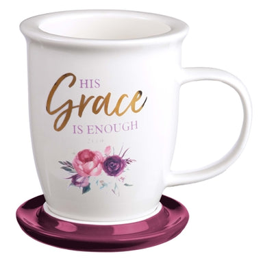 Image of His Grace is Enough Lidded Ceramic Mug in Pink Plum - 2 Corinthians 12:9 other