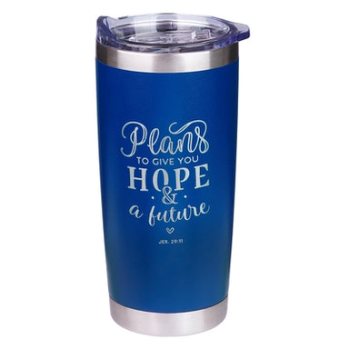 Image of Plans To Give You Hope & A Future Stainless  Steel Mug in Blue - Jeremiah 29:11 other