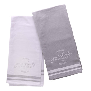 Image of Give Thanks in Everything Cotton Tea Towel Set in White and Natural Oat - 1 Thessalonians 5:18 other