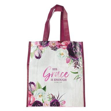 Image of His Grace is Enough Plum Pink Non-Woven Tote Bag - 2 Corinthians 12:9 other