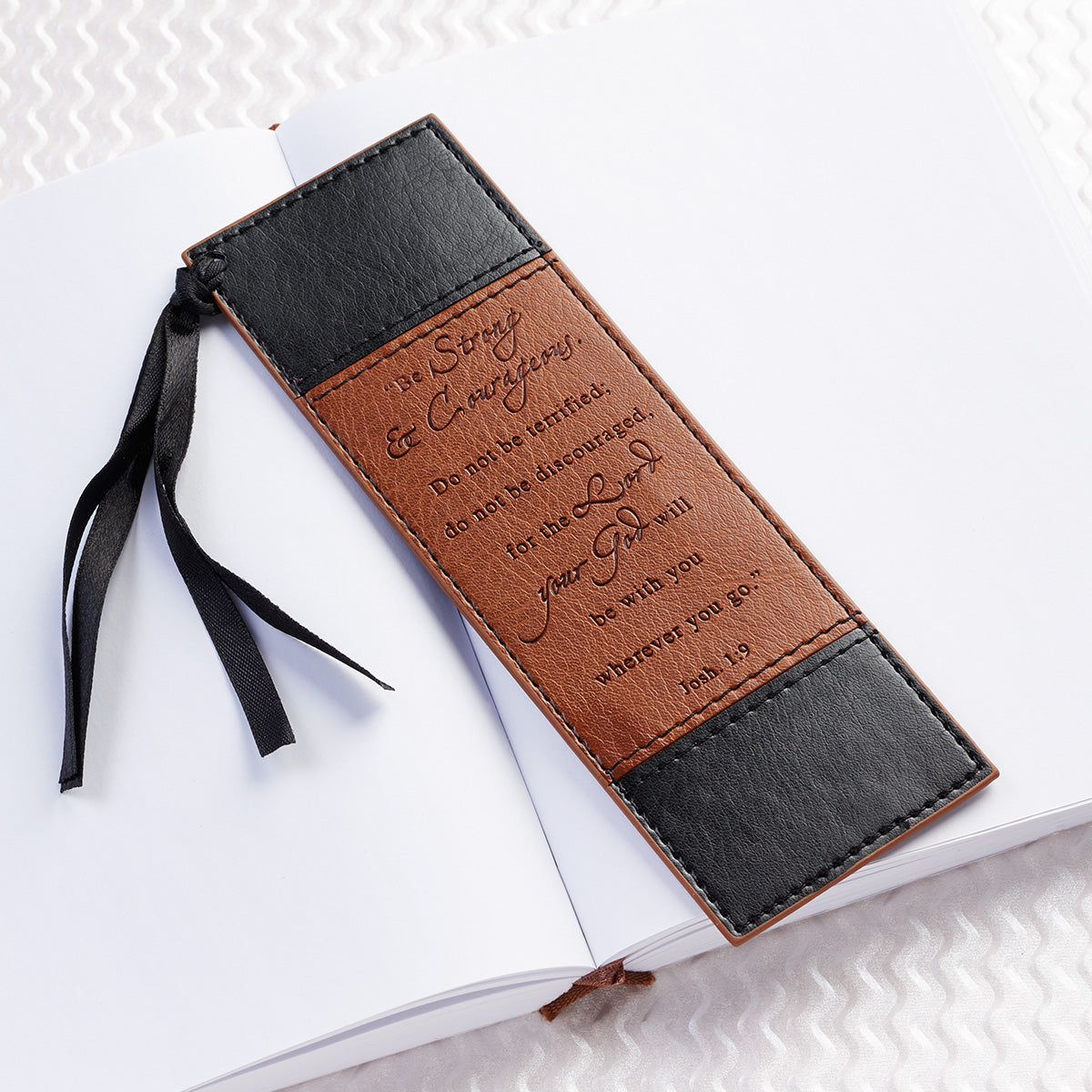 Image of "Strong & Courageous" Two-Tone Faux Leather Pagemarker / Bookmark - Joshua 1:9 other