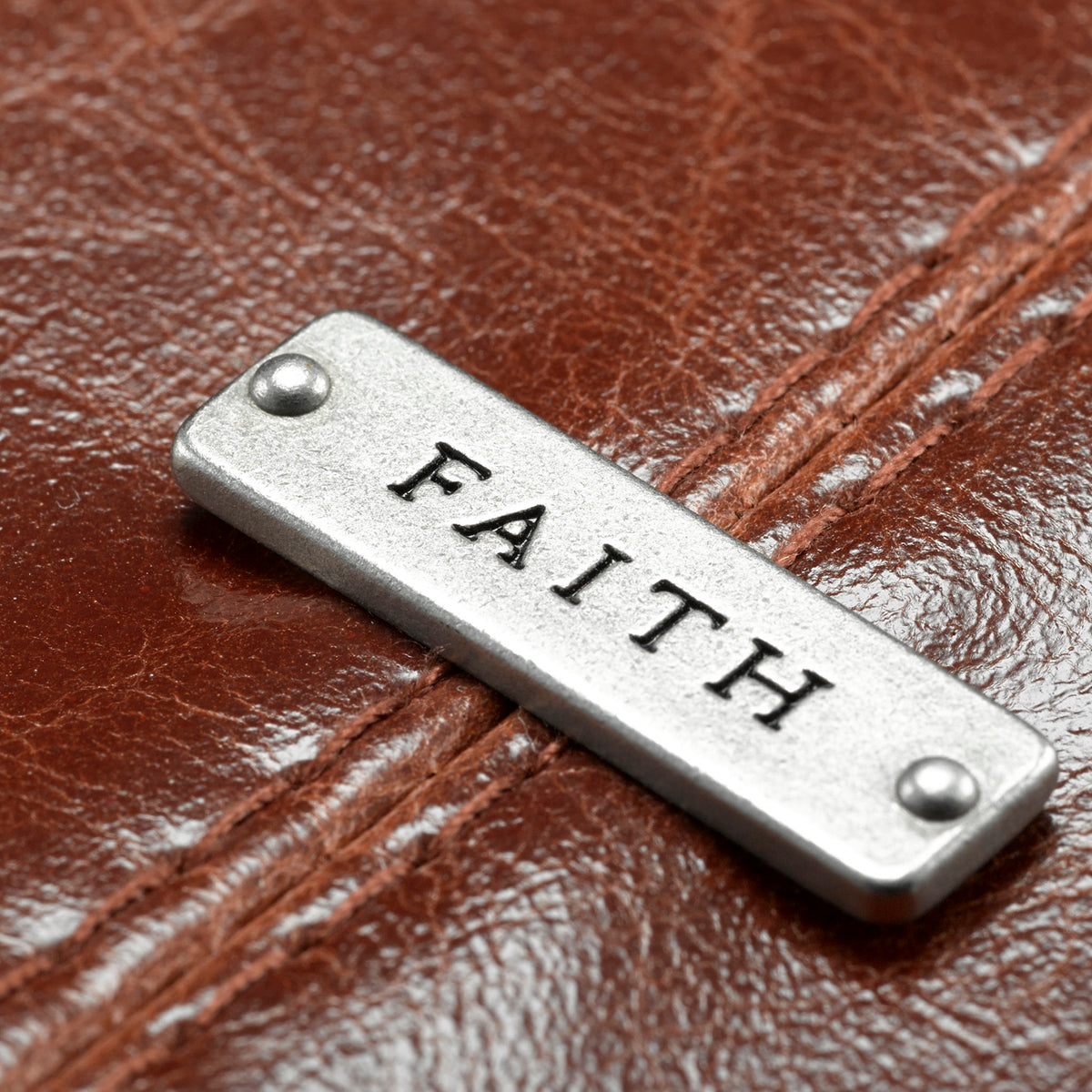 Image of "Faith" Badge (Brown) Classic Imitation Leather Bible Cover - Medium other