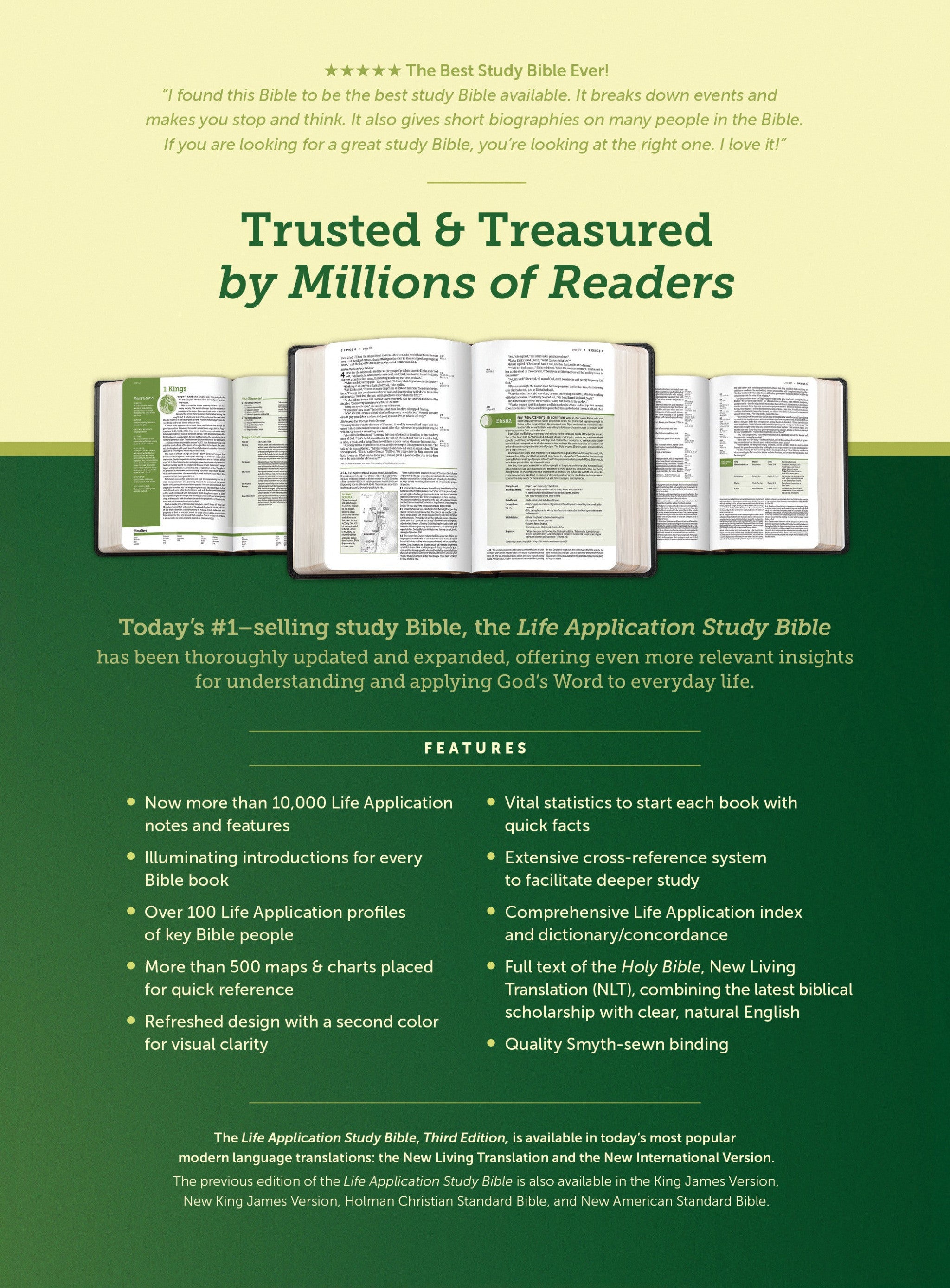 Image of NLT Life Application Study Bible, Green, Hardback, Third Edition, 10,000 Notes, Maps & Charts, Cross-Referencing, Dictionary, Concordance, 100 Bible Profiles other
