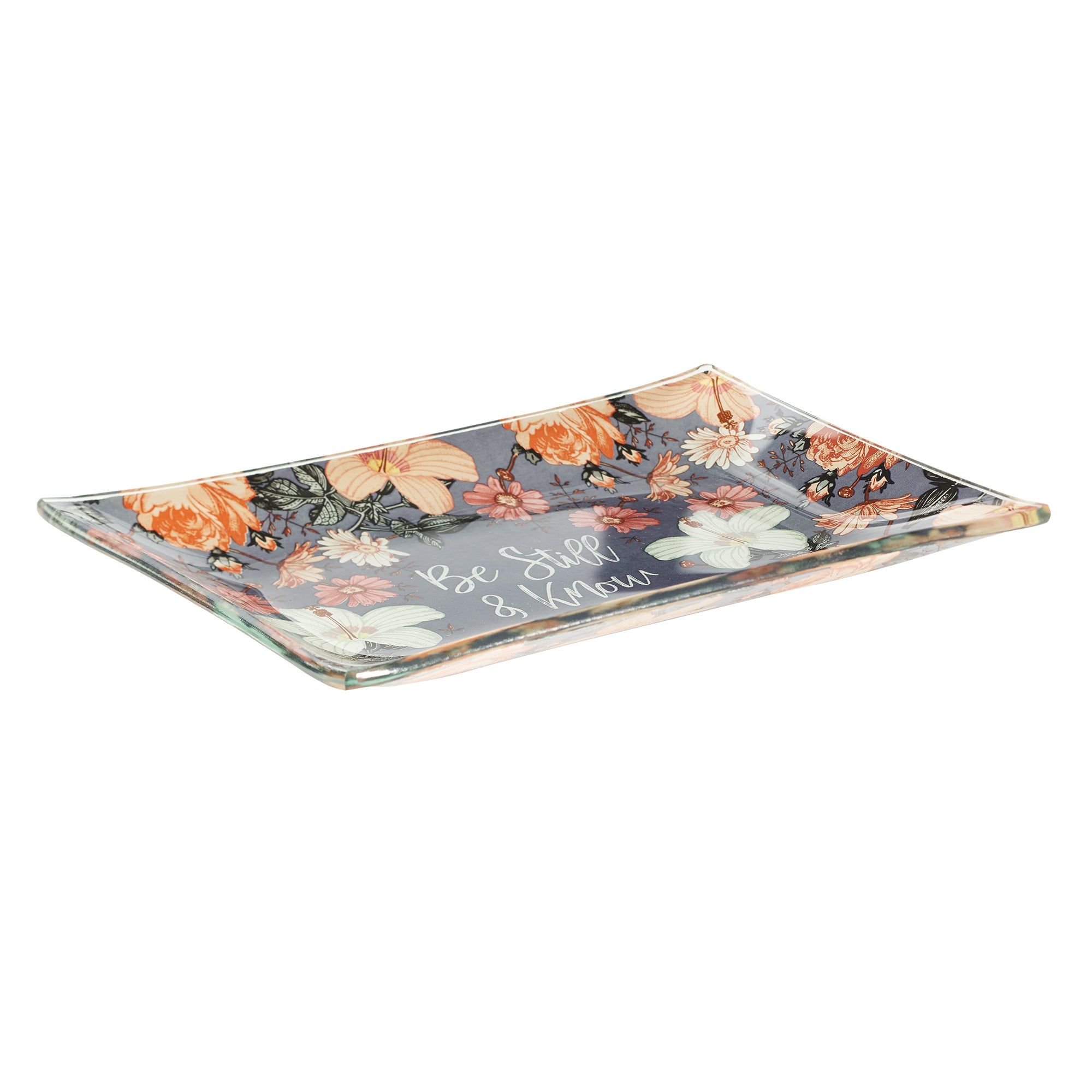 Image of Be Still and Know Floral Glass Trinket Tray – Psalm 46:10 other