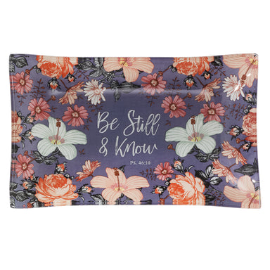 Image of Be Still and Know Floral Glass Trinket Tray – Psalm 46:10 other