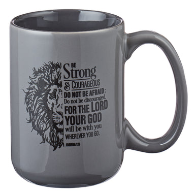 Image of Be Strong Lion Gray Coffee Mug - Joshua 1:9 other