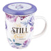 Image of Be Still and Know Lidded Ceramic Mug in Purple - Psalm 46:10 other