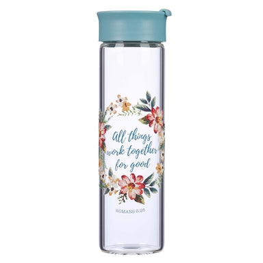 Image of All Things Work Together For Good Glass Water Bottle - Romans 8:28 other