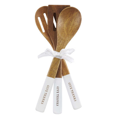 Image of Give Thanks in Everything Acacia Wood Spoon Set in White - 1 Thessalonians 5:18 other