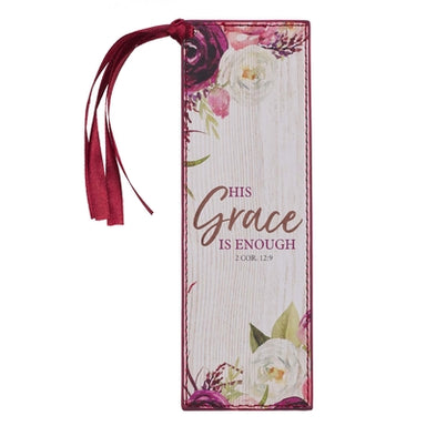 Image of His Grace is Enough Faux Leather Bookmark in Pink Plums - 2 Corinthians 12:9 other