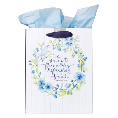 Image of A Sweet friendship Medium Gift Bag in White and Blue with Tissue Paper - Proverbs 27:9 other
