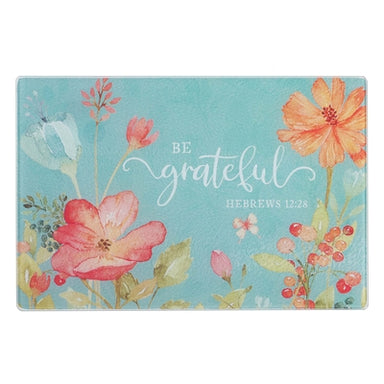 Image of Be Grateful Medium  Glass Cutting Board - Hebrews 12:28 other