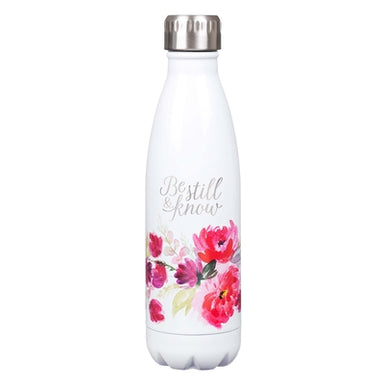 Image of Be Still & Know White Floral Stainless Steel Water Bottle - Psalm 46:10 other