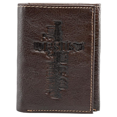 Image of Brown Genuine Leather Tri-Fold Wallet w/Cross other