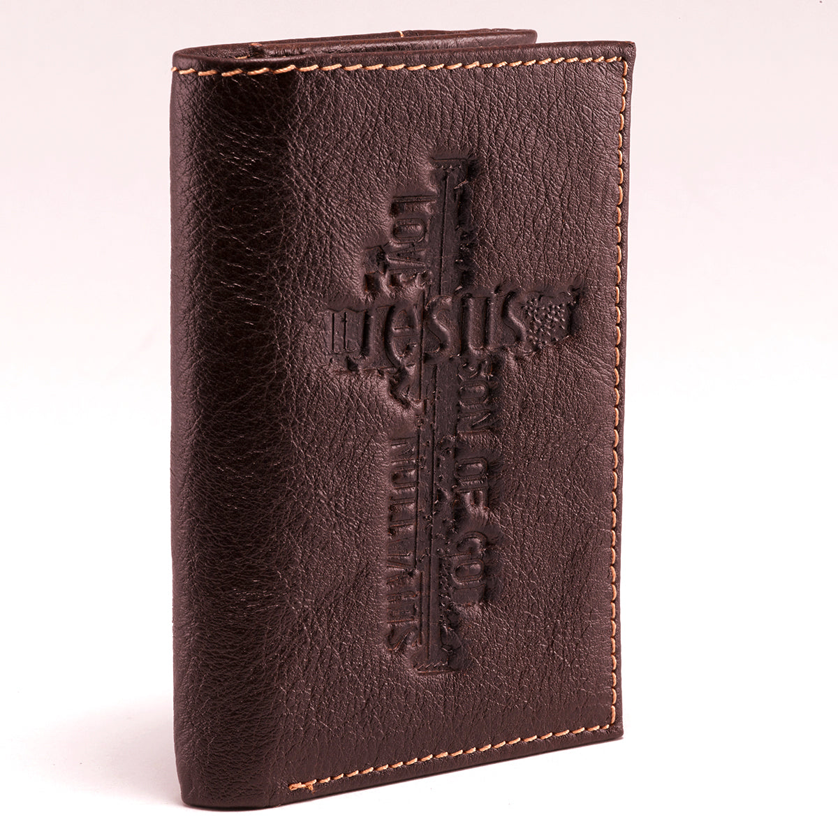 Image of Brown Genuine Leather Tri-Fold Wallet w/Cross other