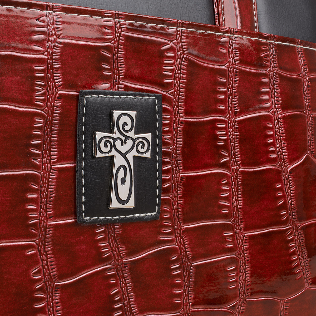 Image of Cross (Burgundy) Croc-Embossed Patent Purse-Style Bible Cover- Medium other