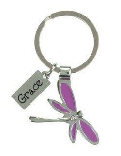 Image of Purple Dragonfly Keyring with Grace Charm other