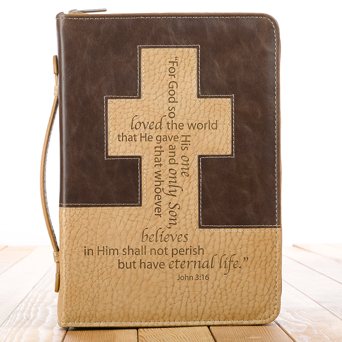 Image of John 3: 16/Cross (Tan/Brown) Bible Cover- Large  other