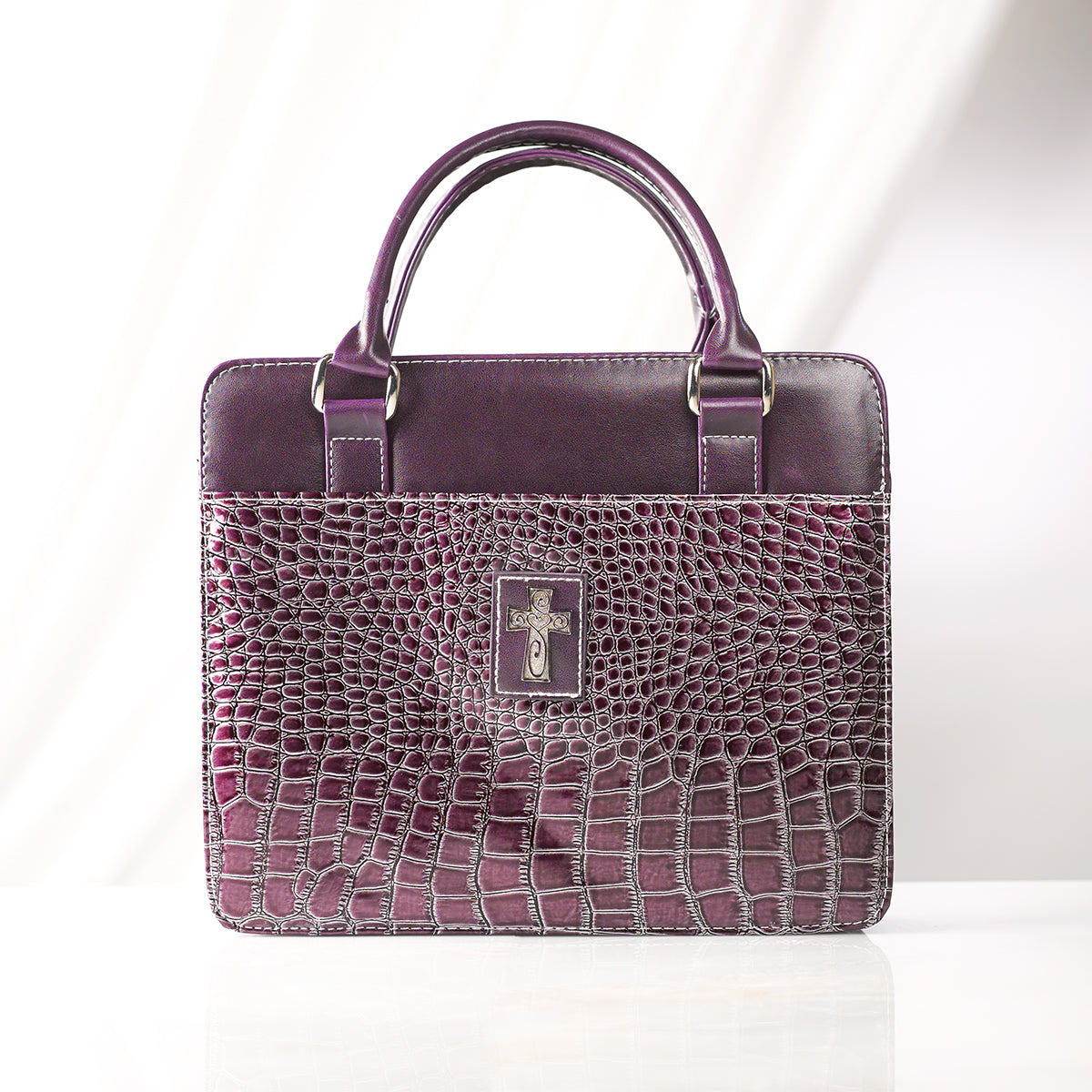 Image of Cross (Purple) Metallic Croc Purse-Style Bible Cover, Large other