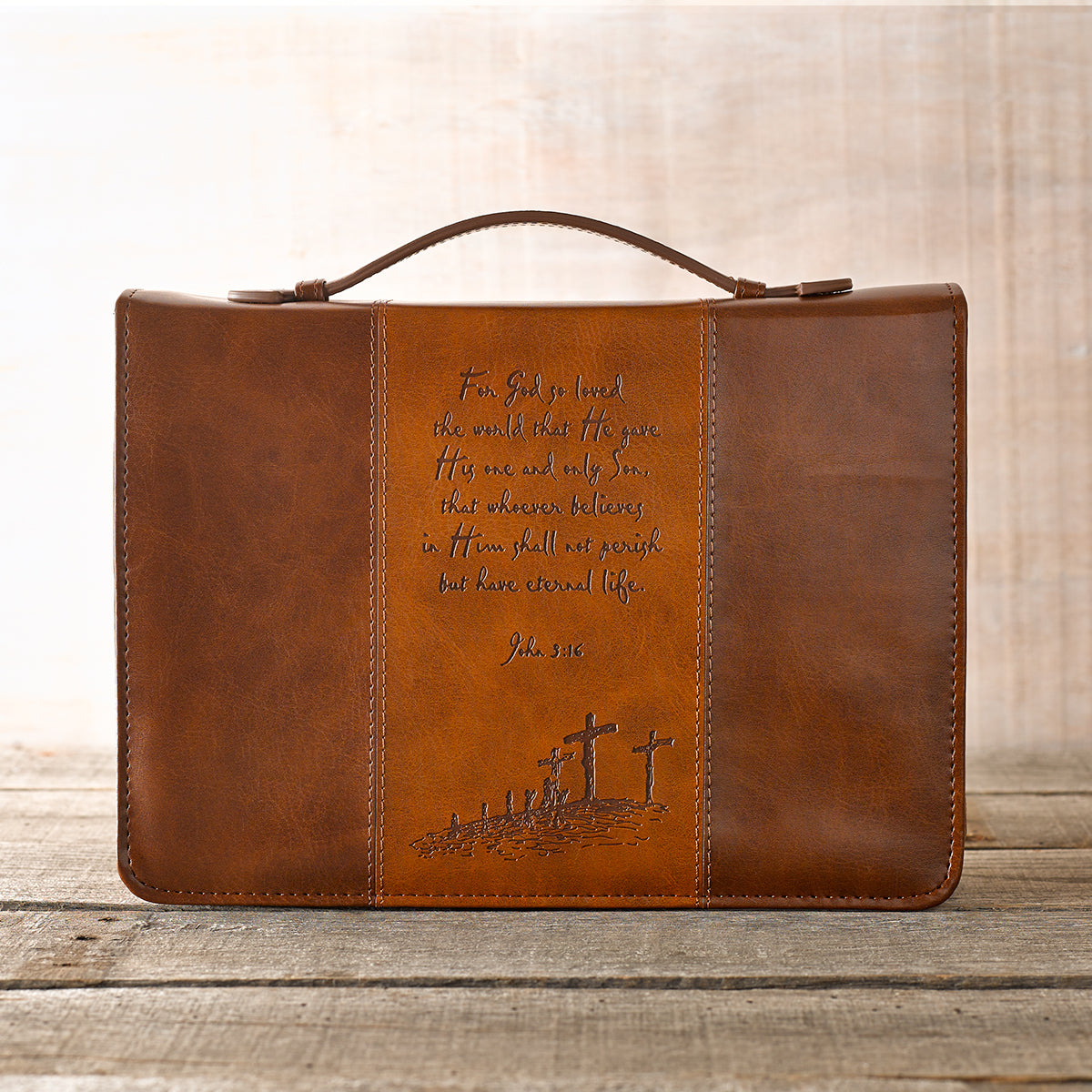 Image of John 3:16 (Brown/Tan) Two-tone LuxLeather Bible Cover- Large  other