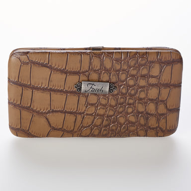 Image of Croc-Embossed Opera Wallet w/"Faith" Badge (Taupe) other