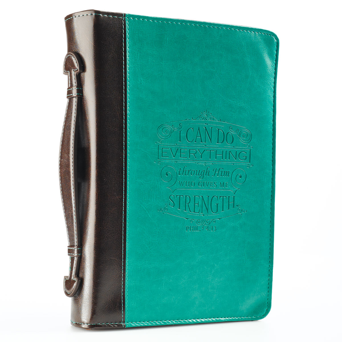 Image of I Can Do Everything Turquoise & Brown Faux Leather Fashion Bible Cover -  Philippians 4:13 other