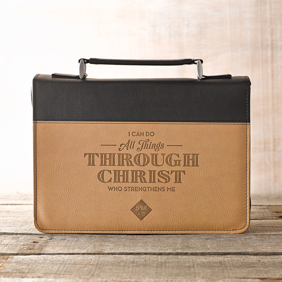 Image of All Things Through Christ Tan Faux Leather Bible Cover - Philippians 4:13 other