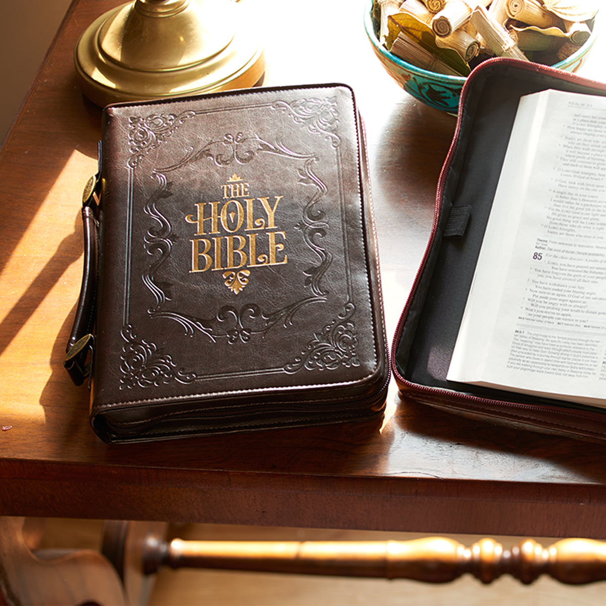Image of The Holy Bible Dark Brown Faux Leather Classic Bible Cover other