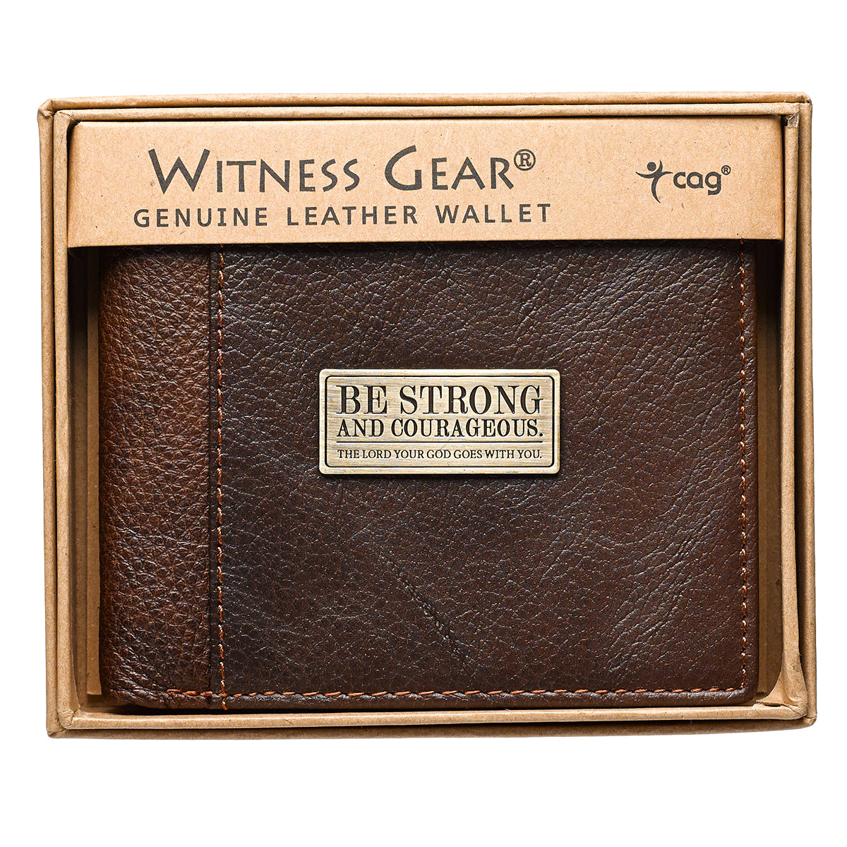 Image of Strong and Courageous Brown Genuine Leather Wallet - Joshua 1:9 other