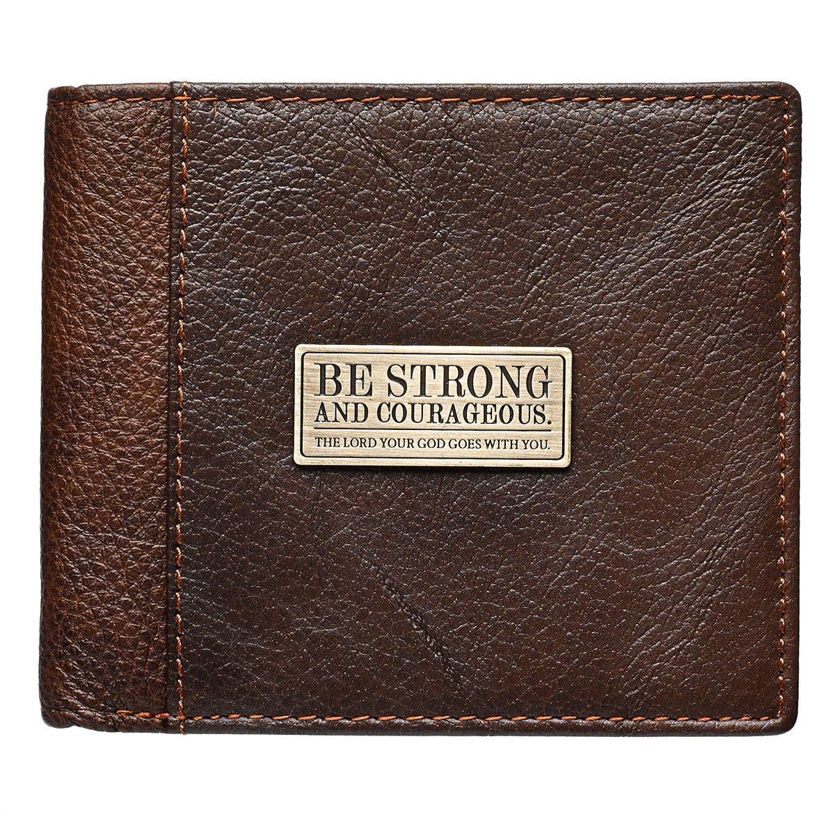 Image of Strong and Courageous Brown Genuine Leather Wallet - Joshua 1:9 other