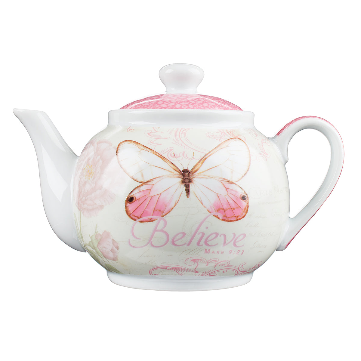 Image of Believe Pink Butterfly Blessings Tea Pot - Mark 9:23 other
