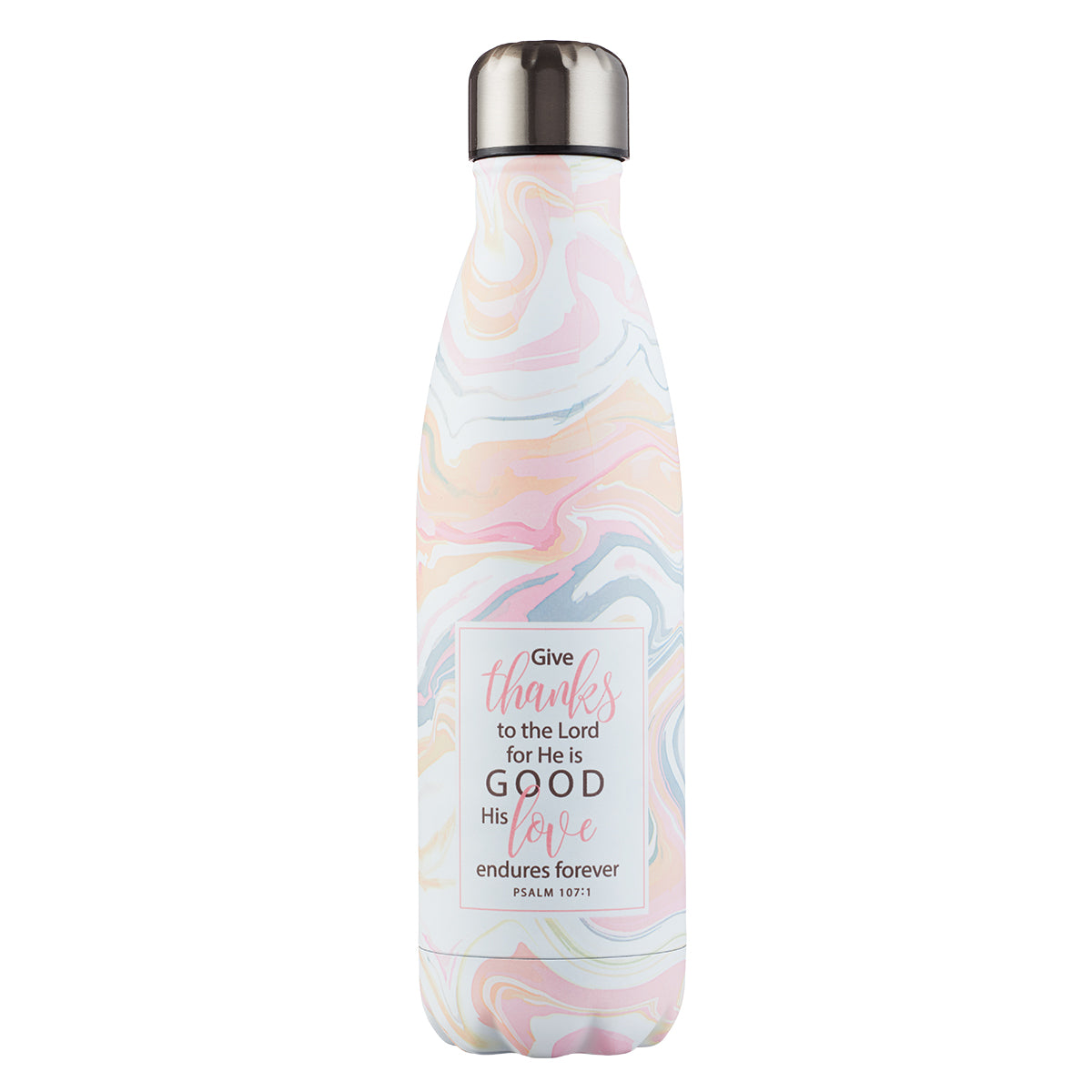 Image of Give Thanks Marble Patterned Stainless Steel Water Bottle - Psalm 107:1 other