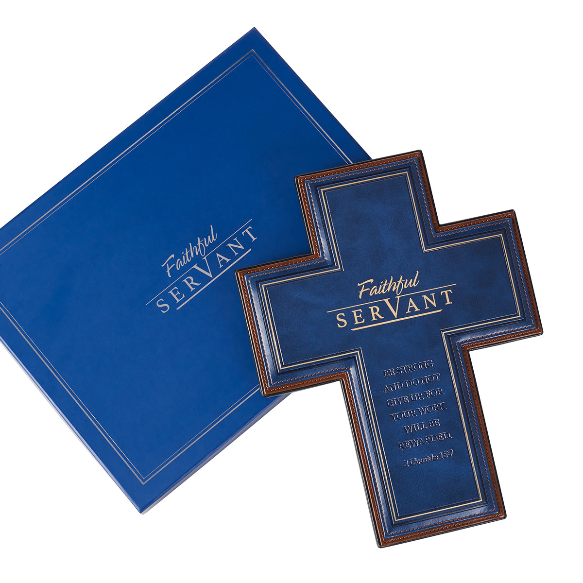 Image of Faithful Servant Faux Leather Desktop Cross - 2 Chronicles 15:7 other