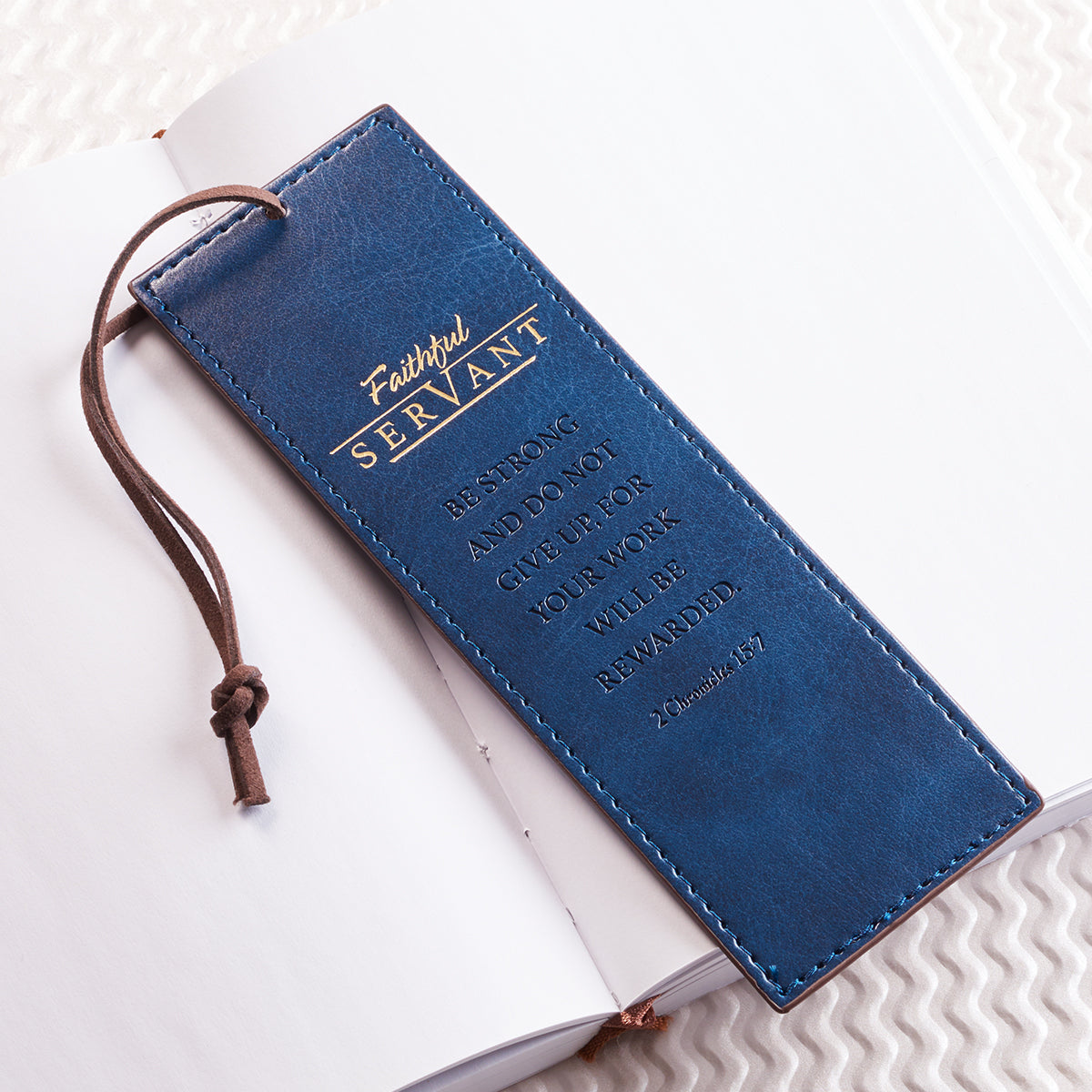Image of Bookmark-Pagemarker-Faithful Servant-LuxLeather-Navy Blue other