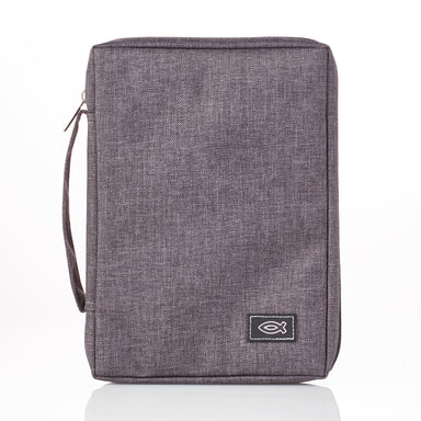 Image of Gray Poly-canvas Bible Cover with Ichthus Fish Badge other