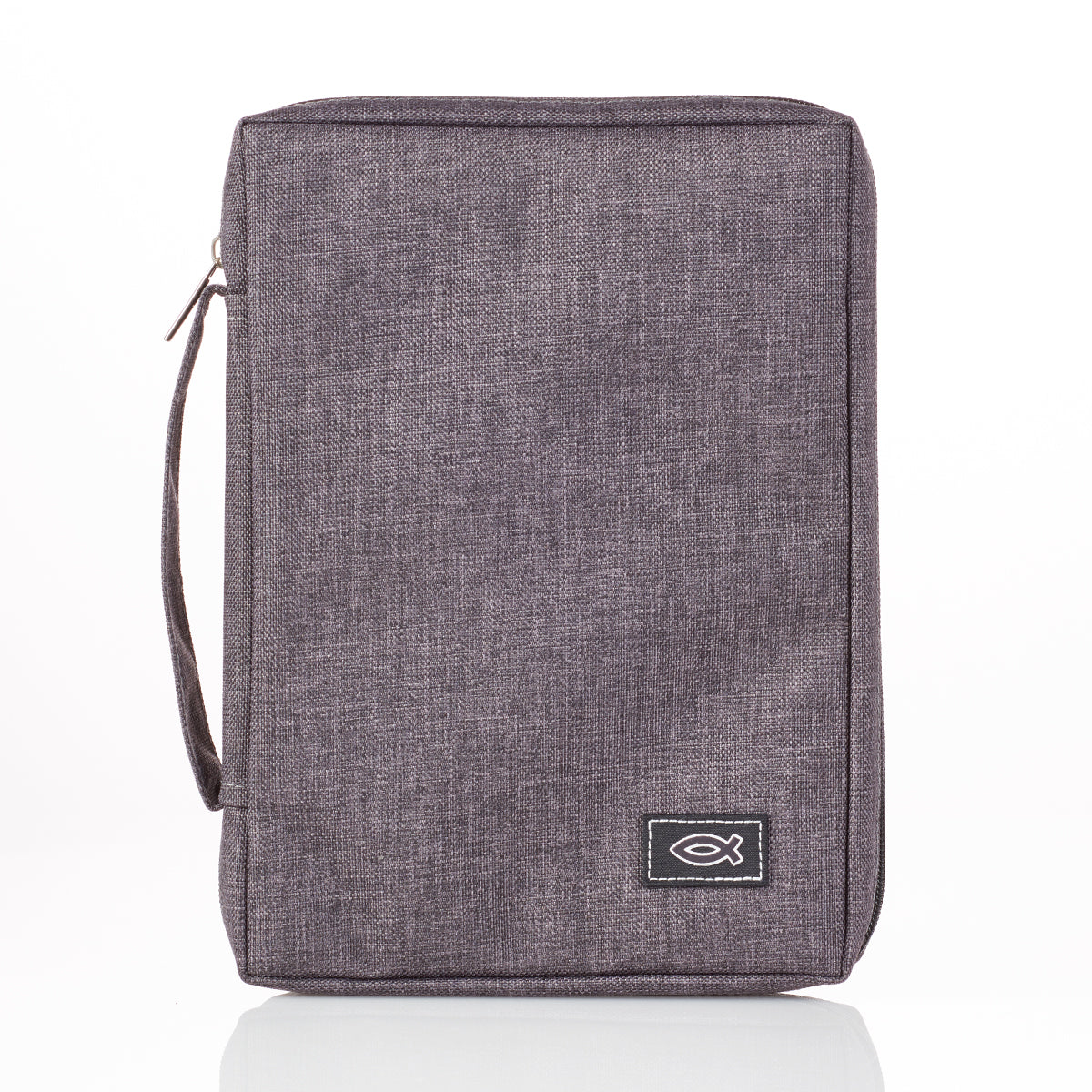 Image of Gray Poly-canvas Bible Cover with Ichthus Fish Badge other