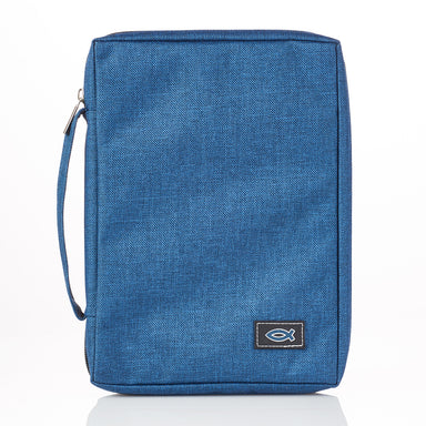 Image of Blue Poly-canvas Bible Cover with Ichthus Fish Badge other