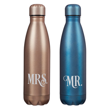 Image of Mr and Mrs Blue and Gold Stainless Steel Water Bottle Set other