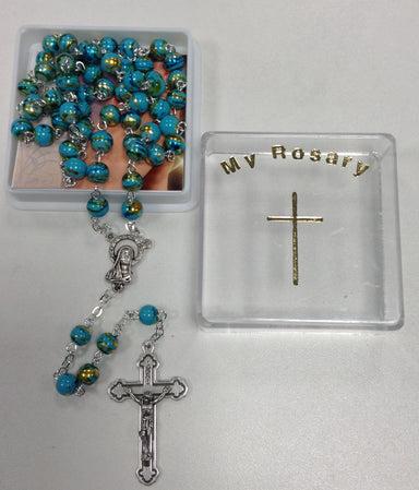 Image of Blue with Gold Decoration Glass Rosary other