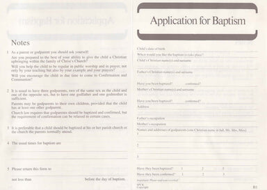 Image of Application for Baptism: Form B1 : Pack of 50 other