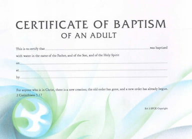 Image of Certificate of Adult Baptism : Ba3 - Pack of 10 other