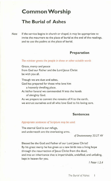Image of Common Worship: Burial of Ashes Service Card other