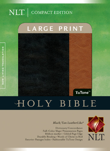 Image of NLT Large Print, Compact Bible: Black  Tan Tu Tone Leatherlike other