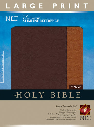 Image of NLT Reference, Bible, Brown, LeatherLike™, Large Print, Concordance, Dictionary, Colour Maps, Red Letter Edition, Ribbon Markers. Gilded Page Edges other