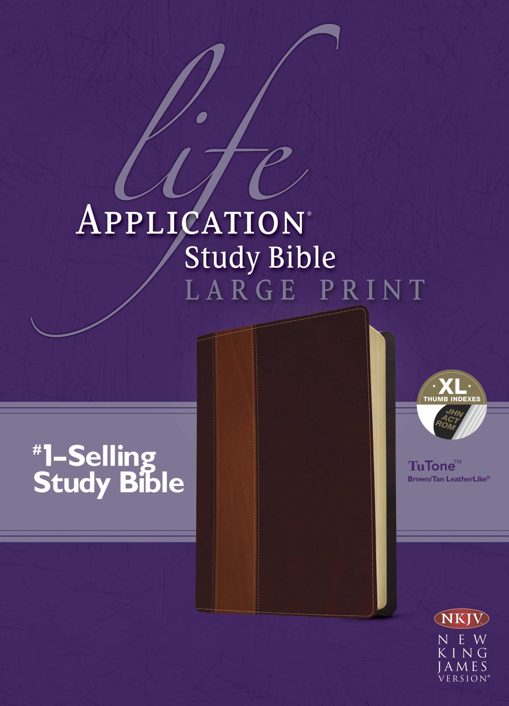 Image of NKJV Life Application Study Bible, Large Print, Imitation Leather, Brown/Tan, Ribbon Marker, Cross Reference, Concordance other