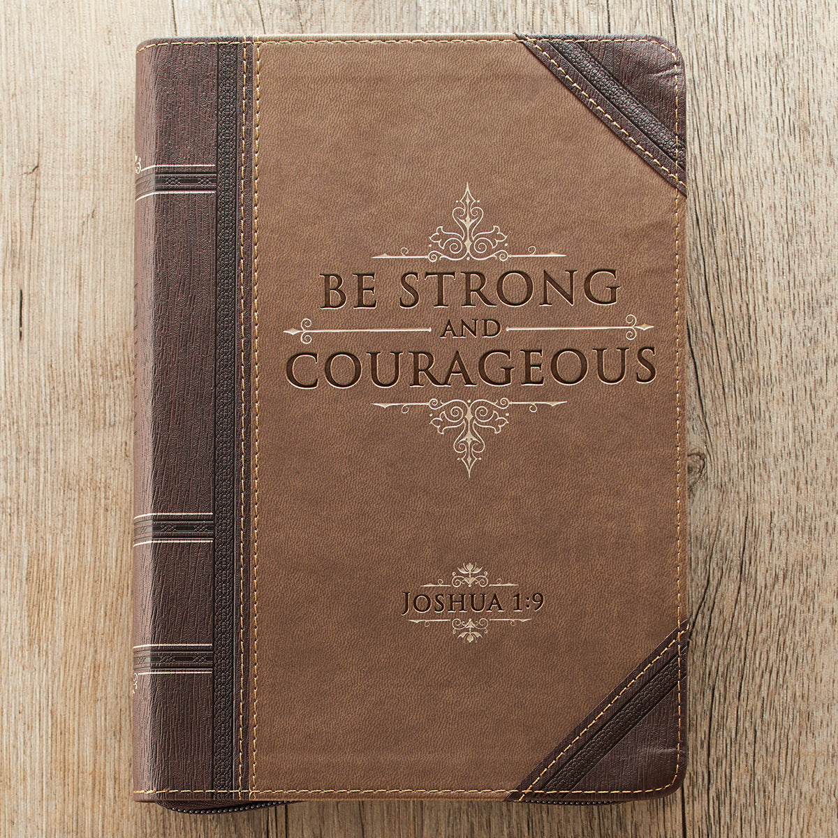 Image of Journal-Classic LuxLeather-Be Strong & Courageous-Brown/Tan w/Zipper other