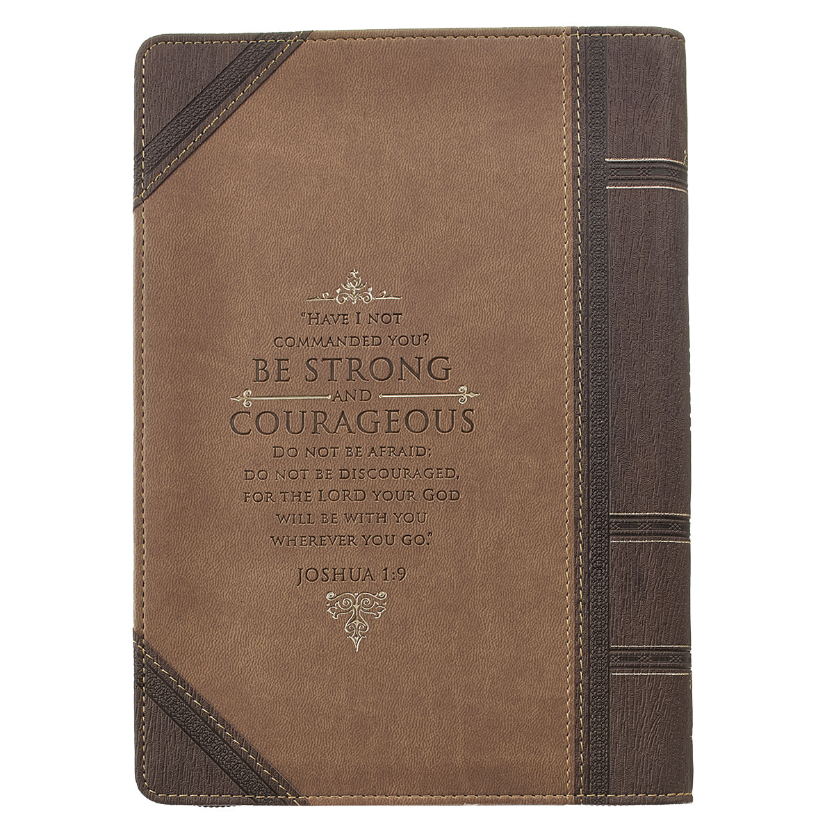 Image of Journal-Classic LuxLeather-Be Strong & Courageous-Brown/Tan w/Zipper other