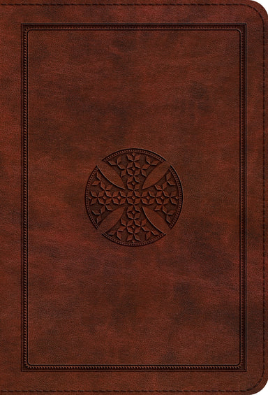Image of ESV Large Print Bible, Brown, Imitation Leather, Compact, Concordance, Ribbon Market, Gilded Edges, Red Letter, Sewn Binding, Cross Design other