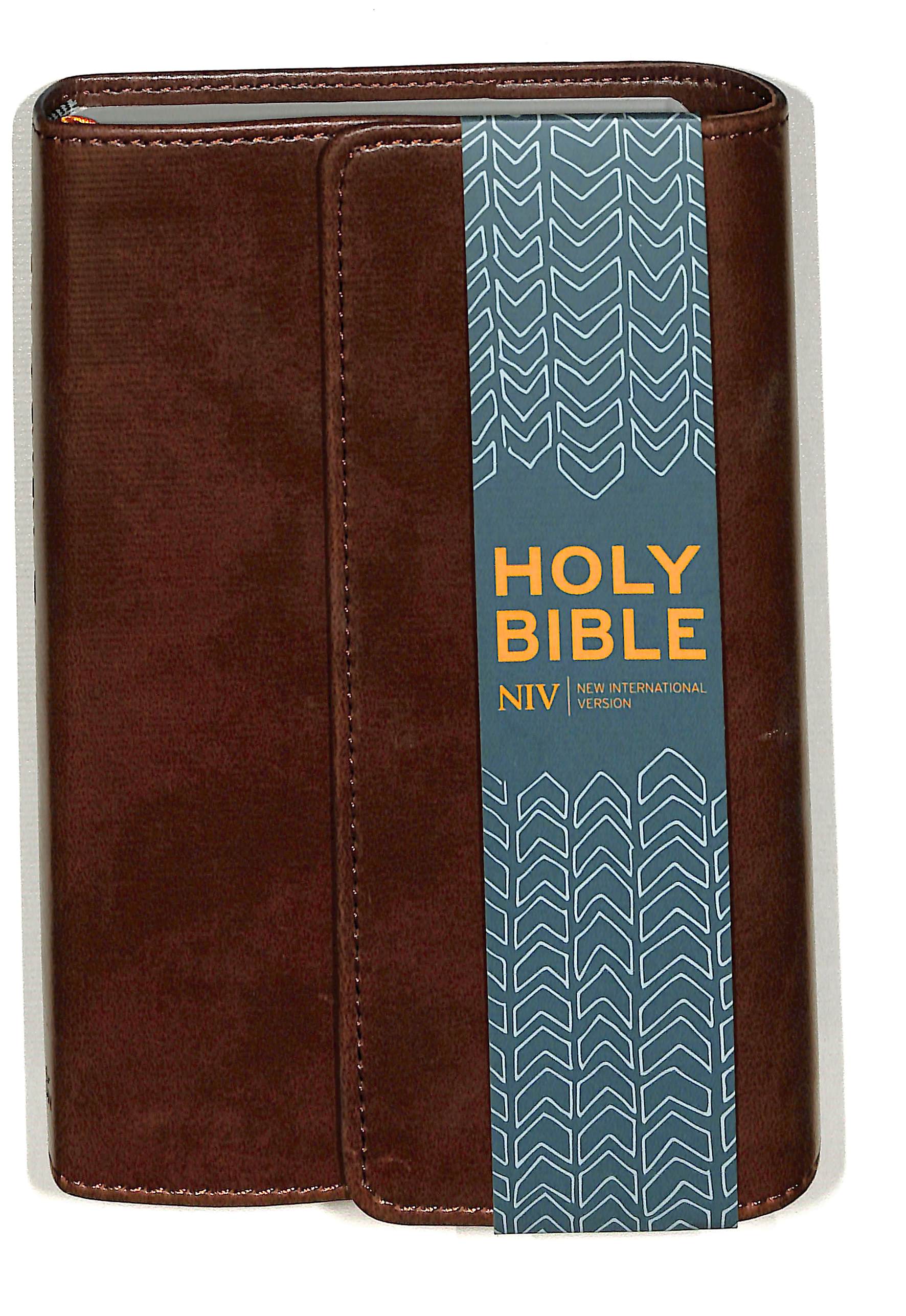 Image of NIV Pocket Bible, Brown, Imitation Leather, Anglicised, Magnetic Clasp, Reading Plan, Bible Shortcuts, Timeline, Book by Book Overview, Helpful Bible Passages other