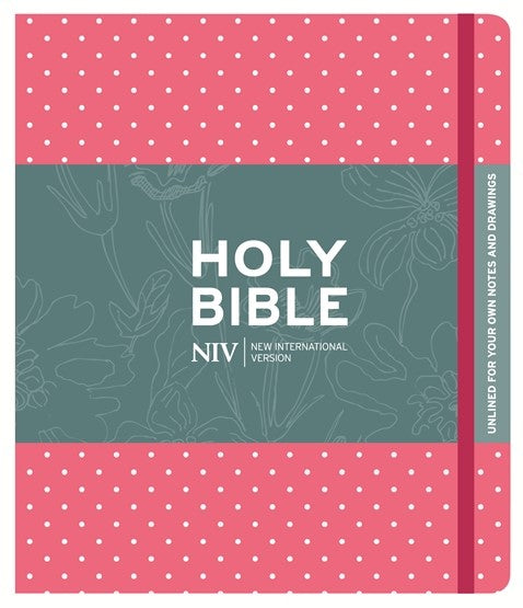 Image of NIV Journaling Bible, Pink Polka Dot, Hardback, Wide Margins, Two Green Ribbons,  Elastic Strap, Reading Plan, Shortcuts other